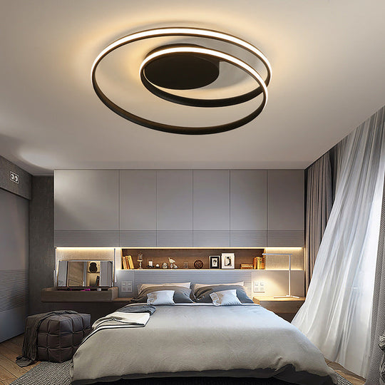 Modern Led Ceiling Lamp For Kids Bedroom & Hallway - Acrylic Strap Circle Mount Black / Warm