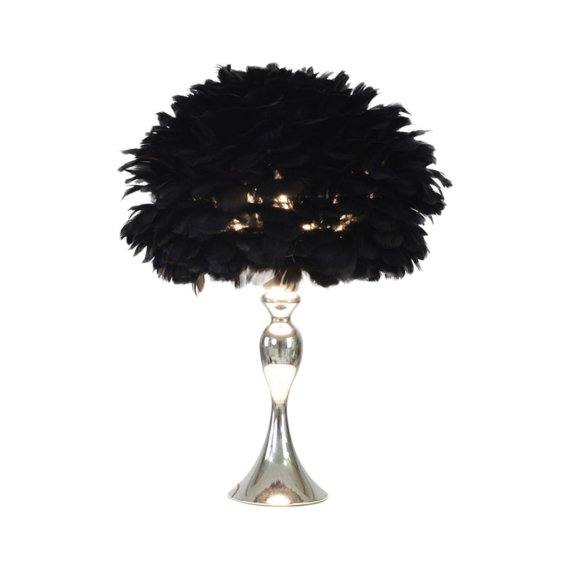 Modern Black/Purple Dome Night Lamp With Feather Table Light And Chrome Baluster Base