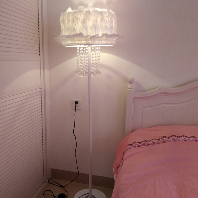 Nordic Feather Floor Lamp With Crystal Orbs - Apricot/White/Pink Lotus Design