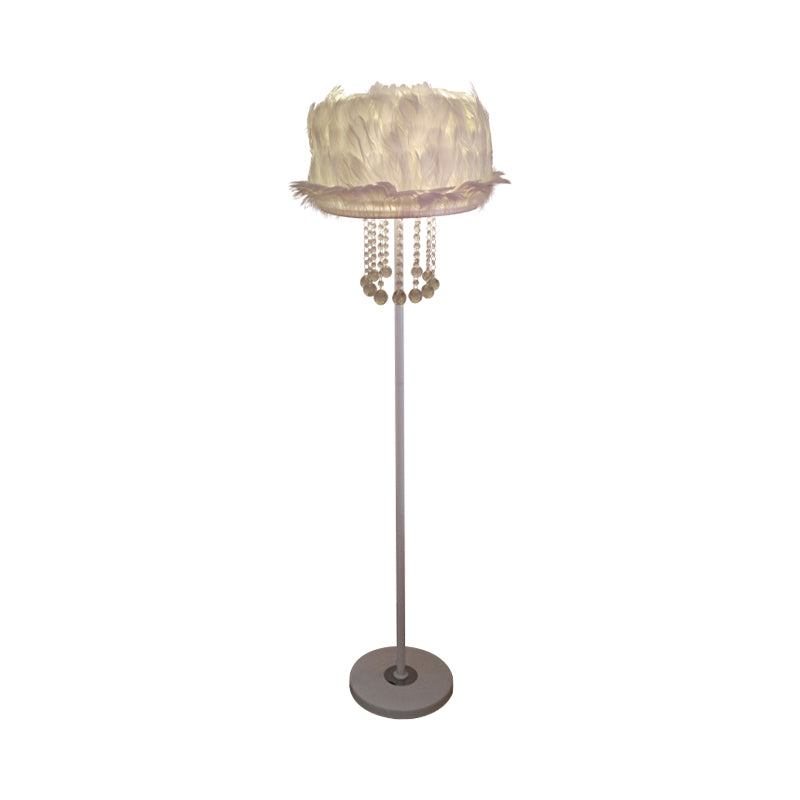 Nordic Feather Floor Lamp With Crystal Orbs - Apricot/White/Pink Lotus Design