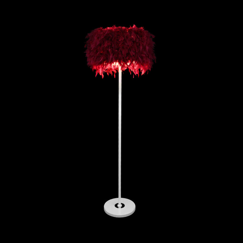 Burgundy/Purple/Pink Drum Floor Lamp - Minimalistic Feather Standing Light For Living Room