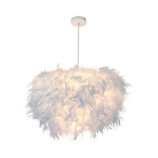 Feather Pendant Lamp - Nordic Style Handcrafted White 1 Bulb Hanging Light Kit 11/15/19.5 W
