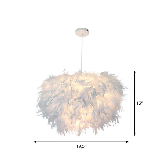 Lampe suspendue en plumes nordiques - Conception hémisphérique fabriquée à la main, ensemble d'éclairage suspendu blanc à 1 ampoule (11"/15"/19,5" W)