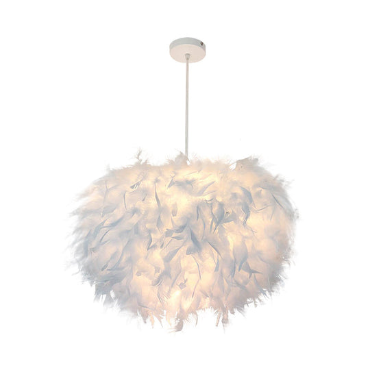 Lampe suspendue en plumes nordiques - Conception hémisphérique fabriquée à la main, ensemble d'éclairage suspendu blanc à 1 ampoule (11"/15"/19,5" W)