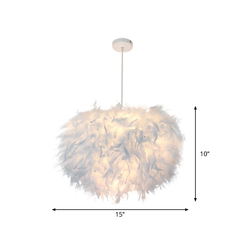 Lampe suspendue en plumes nordiques - Conception hémisphérique fabriquée à la main, ensemble d'éclairage suspendu blanc à 1 ampoule (11"/15"/19,5" W)