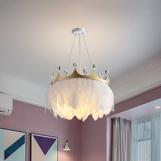 Nordic Pendant Light Kit - Single Bedroom Suspension Lighting In White With Tree Crown And Floral