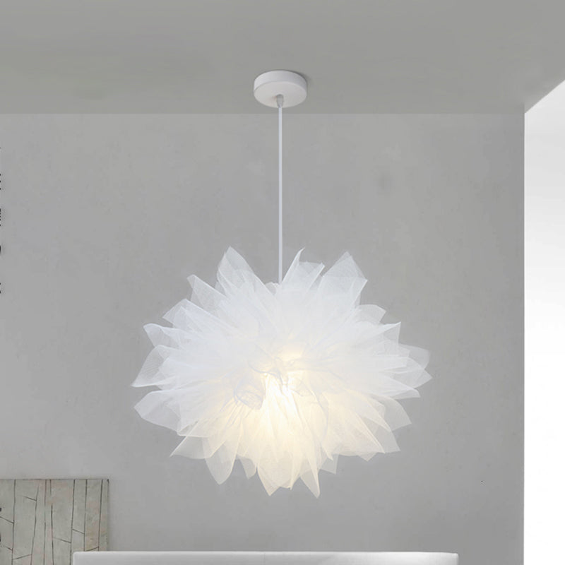 Nordic Pendant Light Kit - Single Bedroom Suspension Lighting In White With Tree Crown And Floral