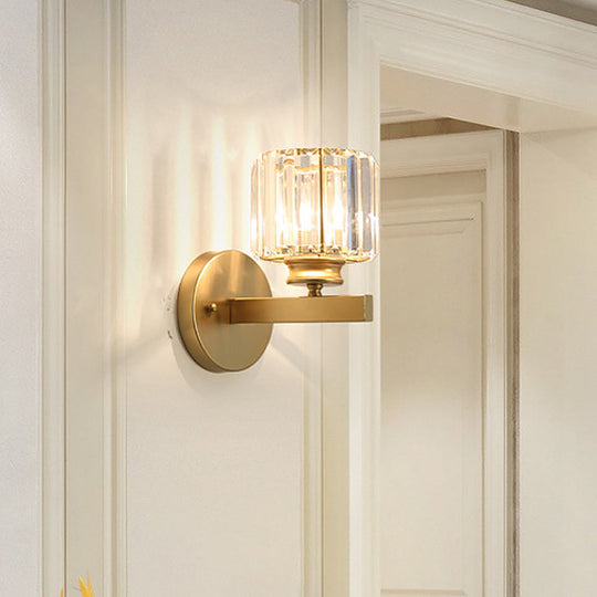 Gold Wall Lamp With Prismatic Crystal Shade - Postmodern Style
