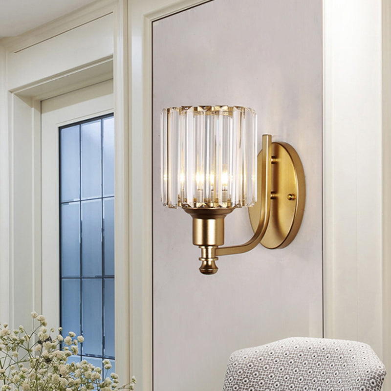 Gold Wall Lamp With Prismatic Crystal Shade - Postmodern Style