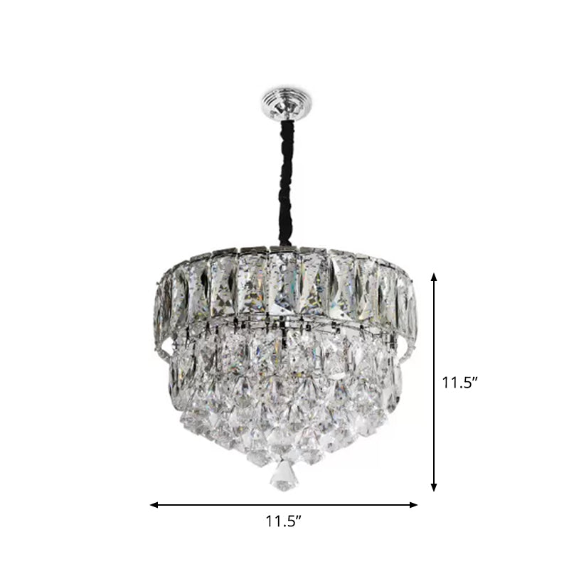 Modern Stainless Steel Crystal Led Pendant Light - Beveled Cut Round/Square Tiers