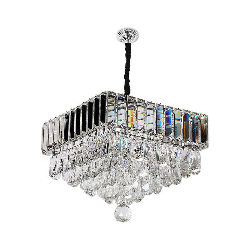 Modern Crystal Led Hanging Light Fixture With Stainless Steel Tiers