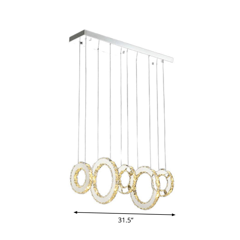 Modern Silver Circular Pendant With K9 Crystal 3/5 Lights For Dining Room Cluster
