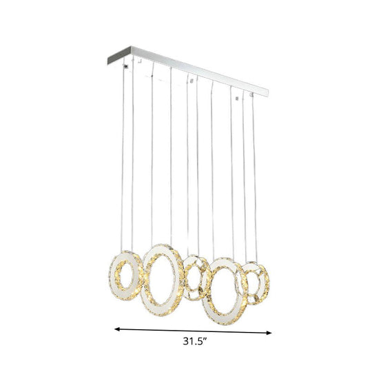 Modern Silver Circular Pendant With K9 Crystal 3/5 Lights For Dining Room Cluster