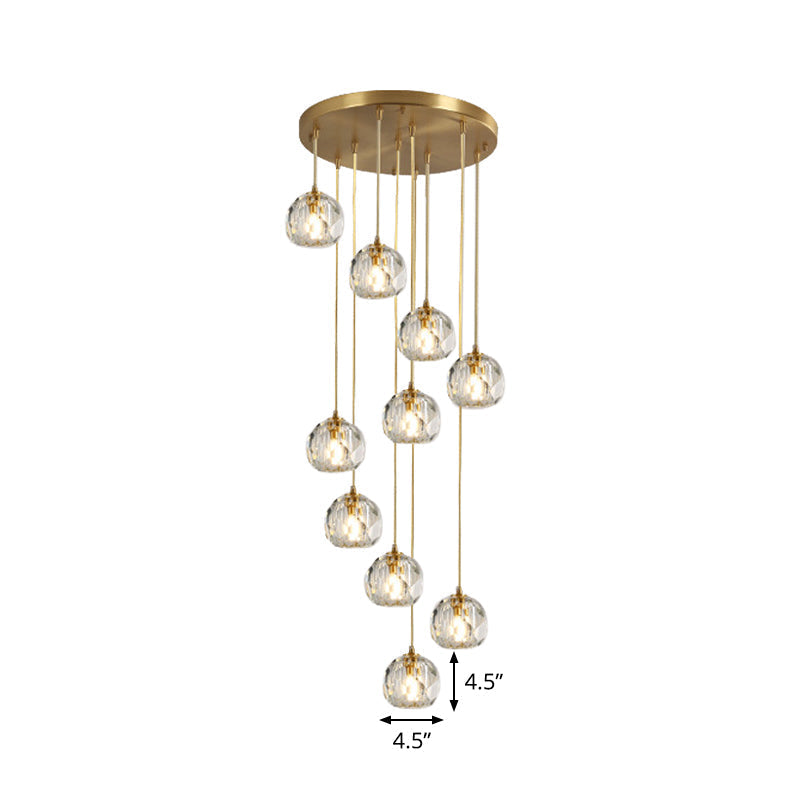 Stunning K9 Crystal Cluster Ball Pendant - Modern 3/6/10-Bulb Brass Ceiling Hang Light For Living