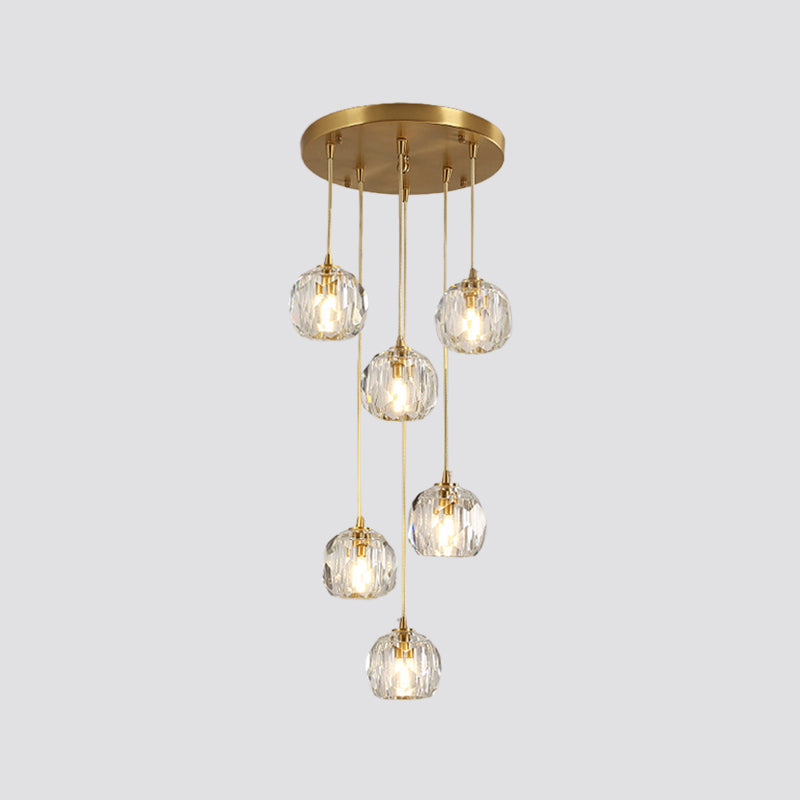 Stunning K9 Crystal Cluster Ball Pendant - Modern 3/6/10-Bulb Brass Ceiling Hang Light For Living