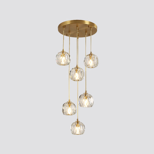 Stunning K9 Crystal Cluster Ball Pendant - Modern 3/6/10-Bulb Brass Ceiling Hang Light For Living