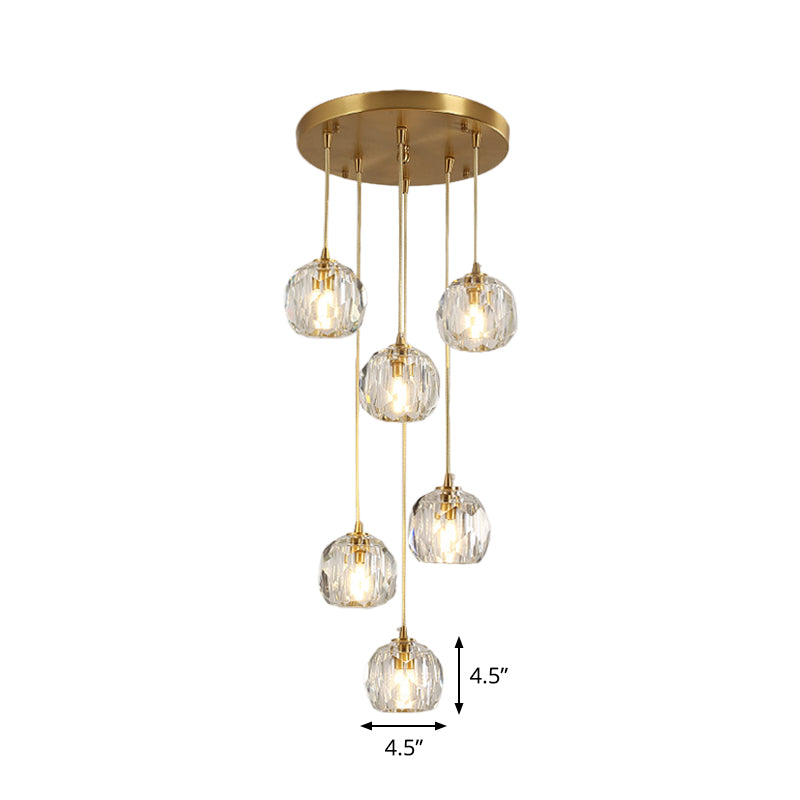 Stunning K9 Crystal Cluster Ball Pendant - Modern 3/6/10-Bulb Brass Ceiling Hang Light For Living