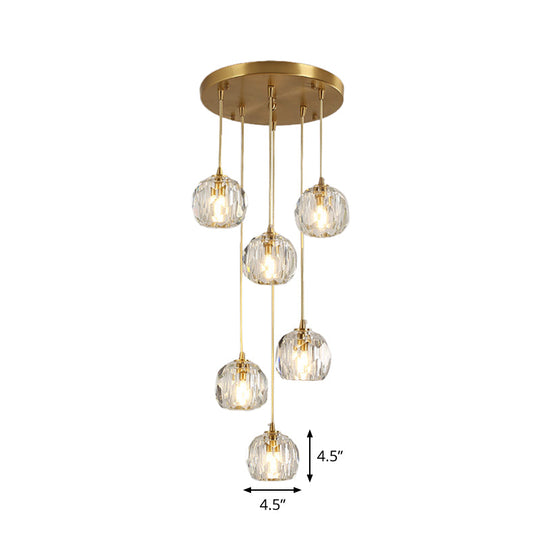 Stunning K9 Crystal Cluster Ball Pendant - Modern 3/6/10-Bulb Brass Ceiling Hang Light For Living