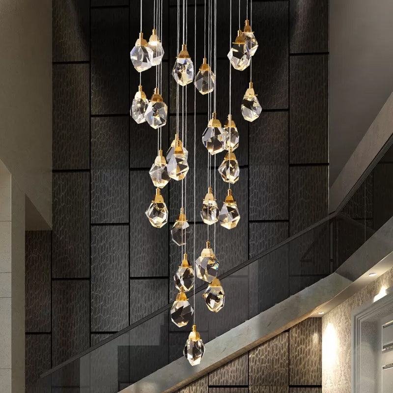 Modern Crystal Raindrop Pendant Light In Brass For Dining Room - Available 3 5 Or 24-Light Options