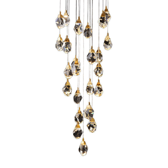 Modern Crystal Raindrop Pendant Light In Brass For Dining Room - Available 3 5 Or 24-Light Options