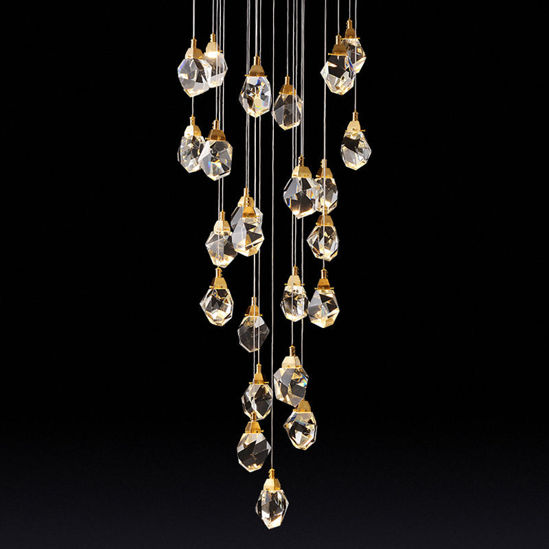 Modern Crystal Raindrop Pendant Light In Brass For Dining Room - Available 3 5 Or 24-Light Options