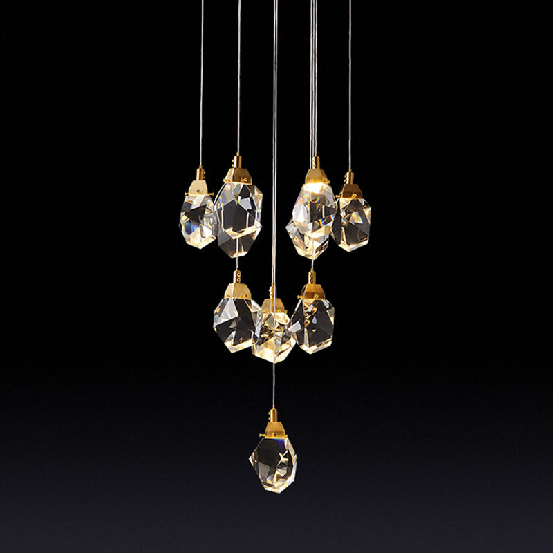 Modern Crystal Raindrop Pendant Light In Brass For Dining Room - Available 3 5 Or 24-Light Options
