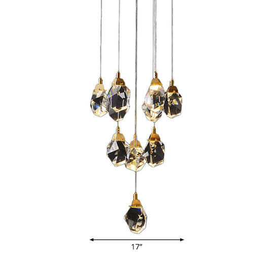 Modern Crystal Raindrop Hanging Lamp: Brass 3/5/24-Light Pendant Light For Dining Room