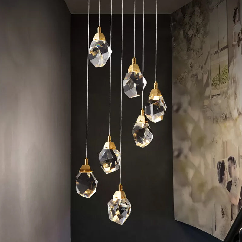 Modern Crystal Raindrop Hanging Lamp: Brass 3/5/24-Light Pendant Light For Dining Room 7 /