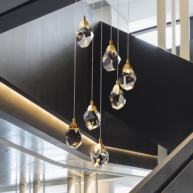 Modern Crystal Raindrop Hanging Lamp: Brass 3/5/24-Light Pendant Light For Dining Room