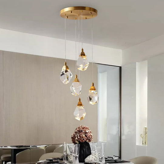Modern Crystal Raindrop Pendant Light In Brass For Dining Room - Available 3 5 Or 24-Light Options