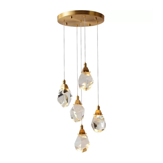 Modern Crystal Raindrop Pendant Light In Brass For Dining Room - Available 3 5 Or 24-Light Options