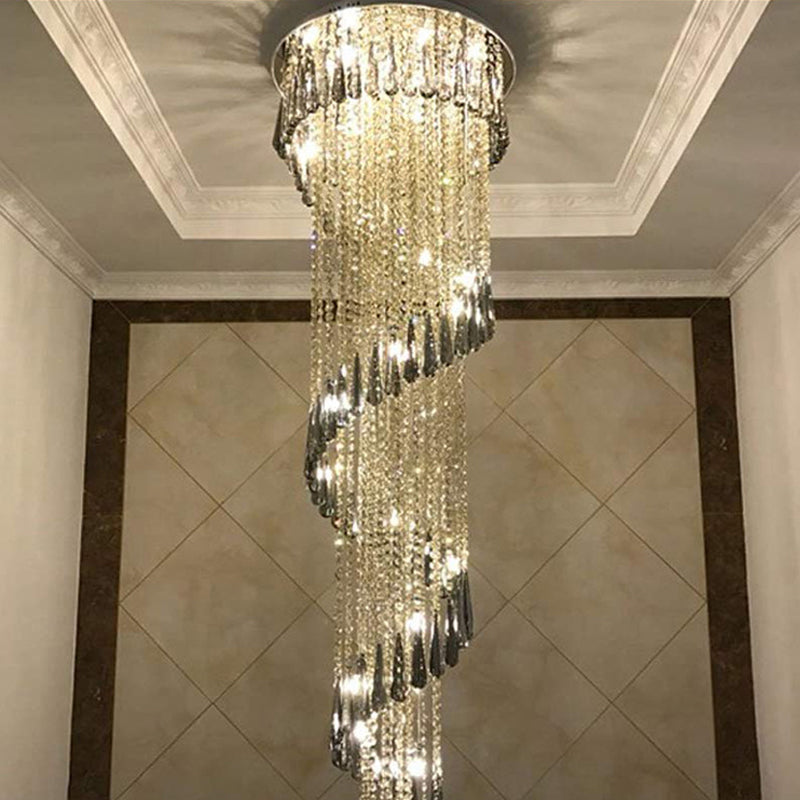 Contemporary Spiral Led Crystal Ceiling Light Pendant In Stainless Steel - Ideal For Living Room