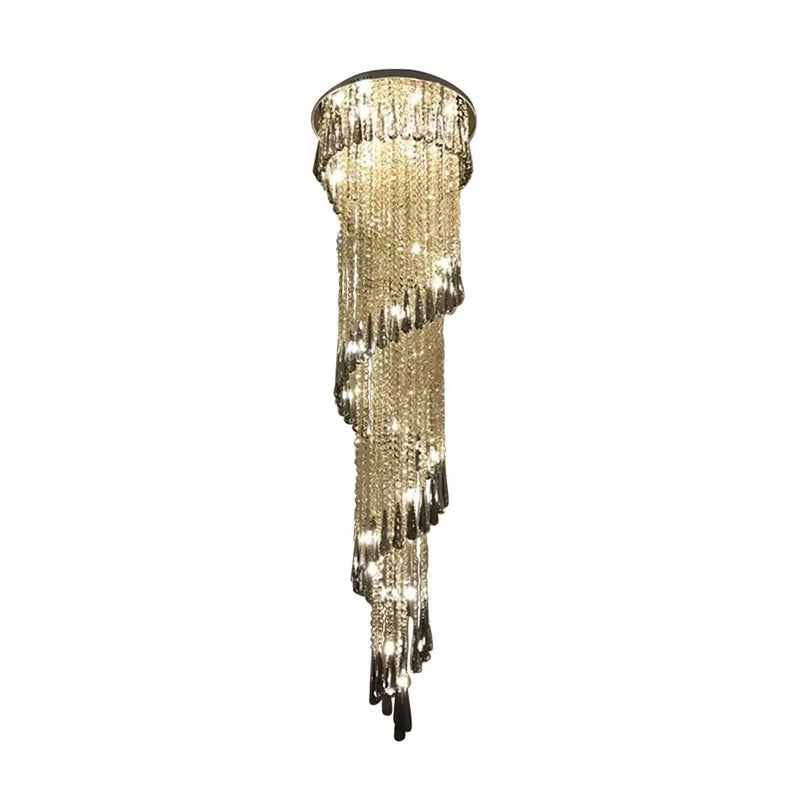 Contemporary Spiral Led Crystal Ceiling Light Pendant In Stainless Steel - Ideal For Living Room
