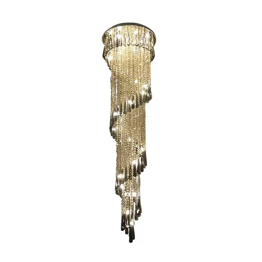 Contemporary Spiral Led Crystal Ceiling Light Pendant In Stainless Steel - Ideal For Living Room