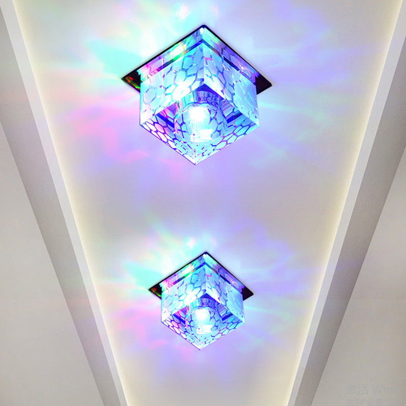 Rose Gold Led Flush Mount Ceiling Light With Crystal Shade - Stylish Fixture For Corridors / Multi