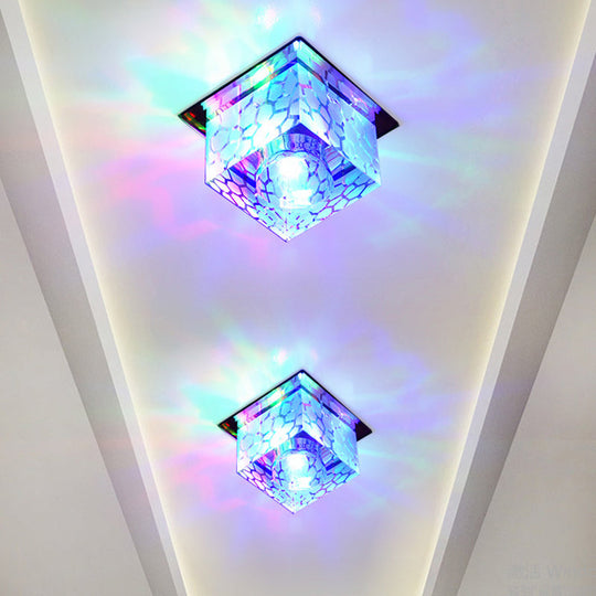 Rose Gold Led Flush Mount Ceiling Light With Crystal Shade - Stylish Fixture For Corridors / Multi