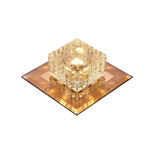 Beveled Crystal Led Flush Mount Ceiling Light Fixture - Simplicity Cubic Design For Corridors