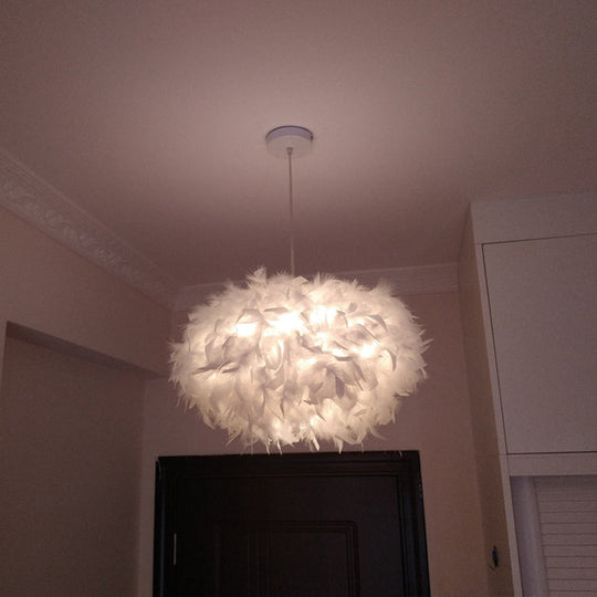 Minimalist Hanging Pendant Light With Feather Design - White