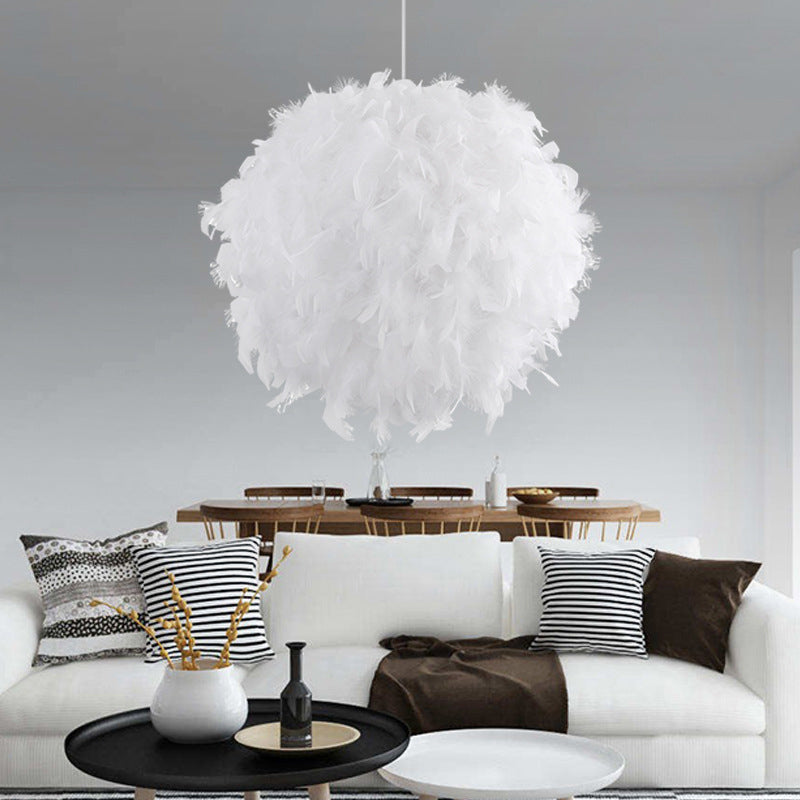Modern Feather Pendant Light In White/Pink/Rose Red - 12/14/16 Wide Sphere Drop 1 Head For Bedroom