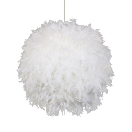 Modern Feather Pendant Light In White/Pink/Rose Red - 12/14/16 Wide Sphere Drop 1 Head For Bedroom