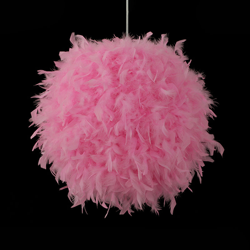 Modern Feather 1 Head Sphere Drop Pendant Ceiling Light (12’/14’/16’ Width) - White/Pink/Rose Red