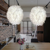 Simplicity White Pendant Light With Elegant Ellipse Feather Shade - Perfect For Dining Rooms 1-Light