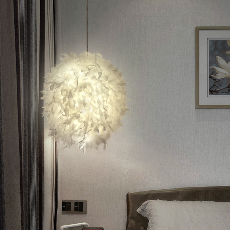 Simplicity White Pendant Light With Elegant Ellipse Feather Shade - Perfect For Dining Rooms 1-Light