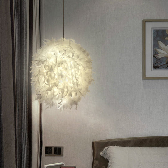 Simplicity White Pendant Light With Elegant Ellipse Feather Shade - Perfect For Dining Rooms 1-Light