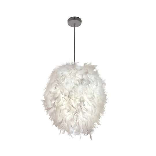 Simplicity White Pendant Light With Elegant Ellipse Feather Shade - Perfect For Dining Rooms 1-Light