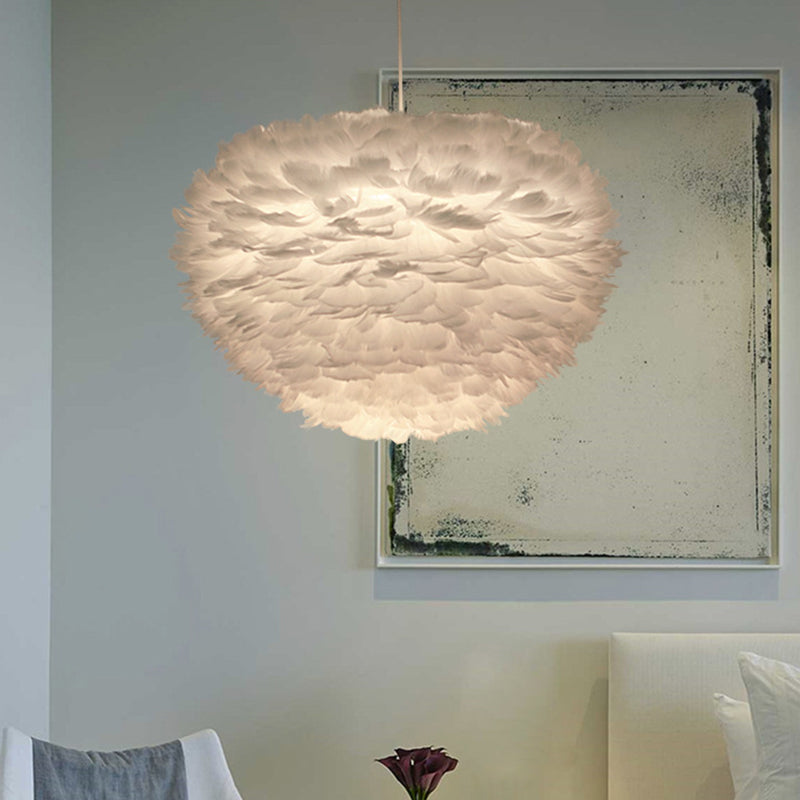 Minimalist White Sphere Pendulum Light - 14’/18’/21.5’ Wide 1-Head Feather Down Pendant
