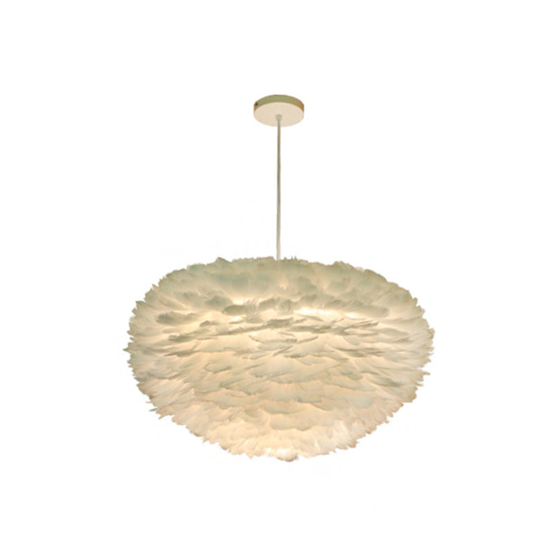 Minimalist White Sphere Pendulum Light - 14/18/21.5 Wide 1-Head Feather Down Pendant