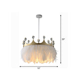 Gold Crown Shaped Kids Bedroom Pendant Lamp Feather Nordic Hanging Light - 1-Light Fixture