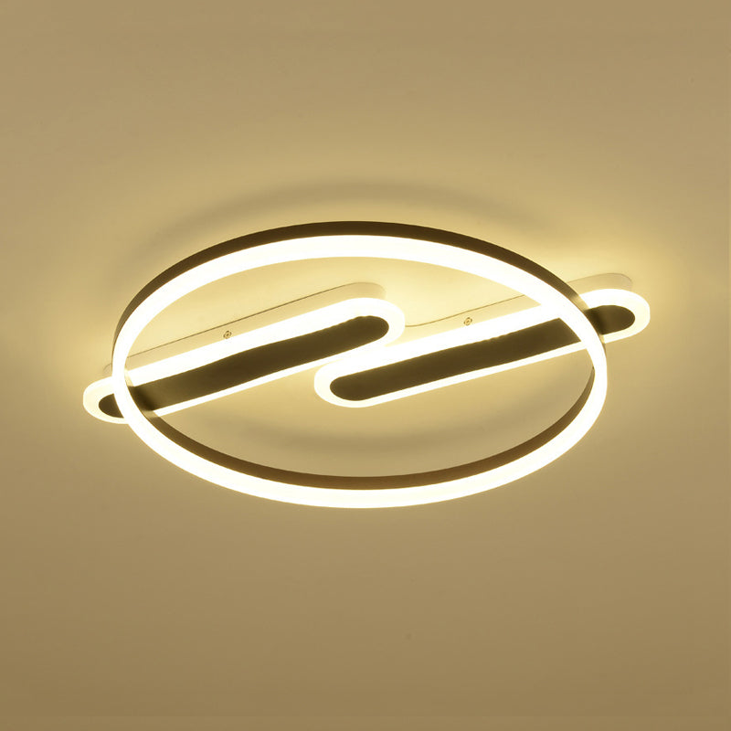 Modern Black Circle Flush Mount Led Ceiling Lamp For Child’s Bedroom Beige / C