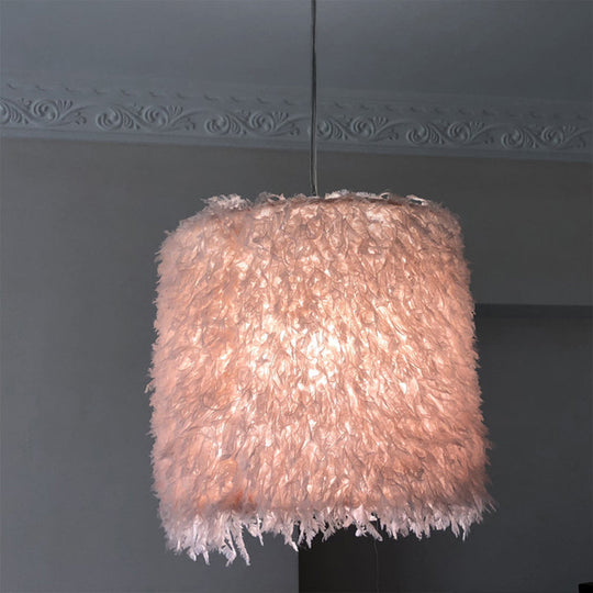 Pink & White Feather Pendant Lamp - Nordic Style / 5.5